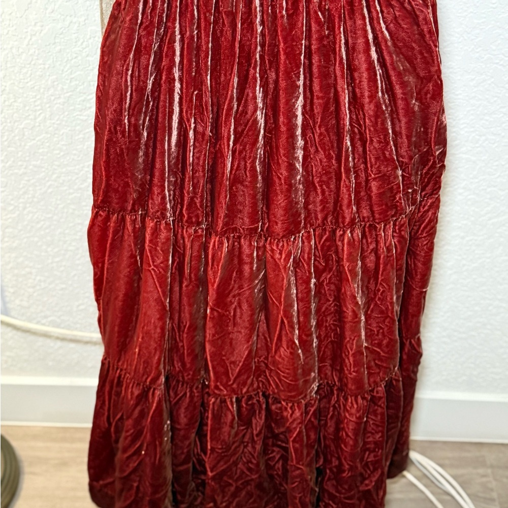 Anthropologie Velvet Tiered Maxi Dress in Wine Red - Picture 3 of 6